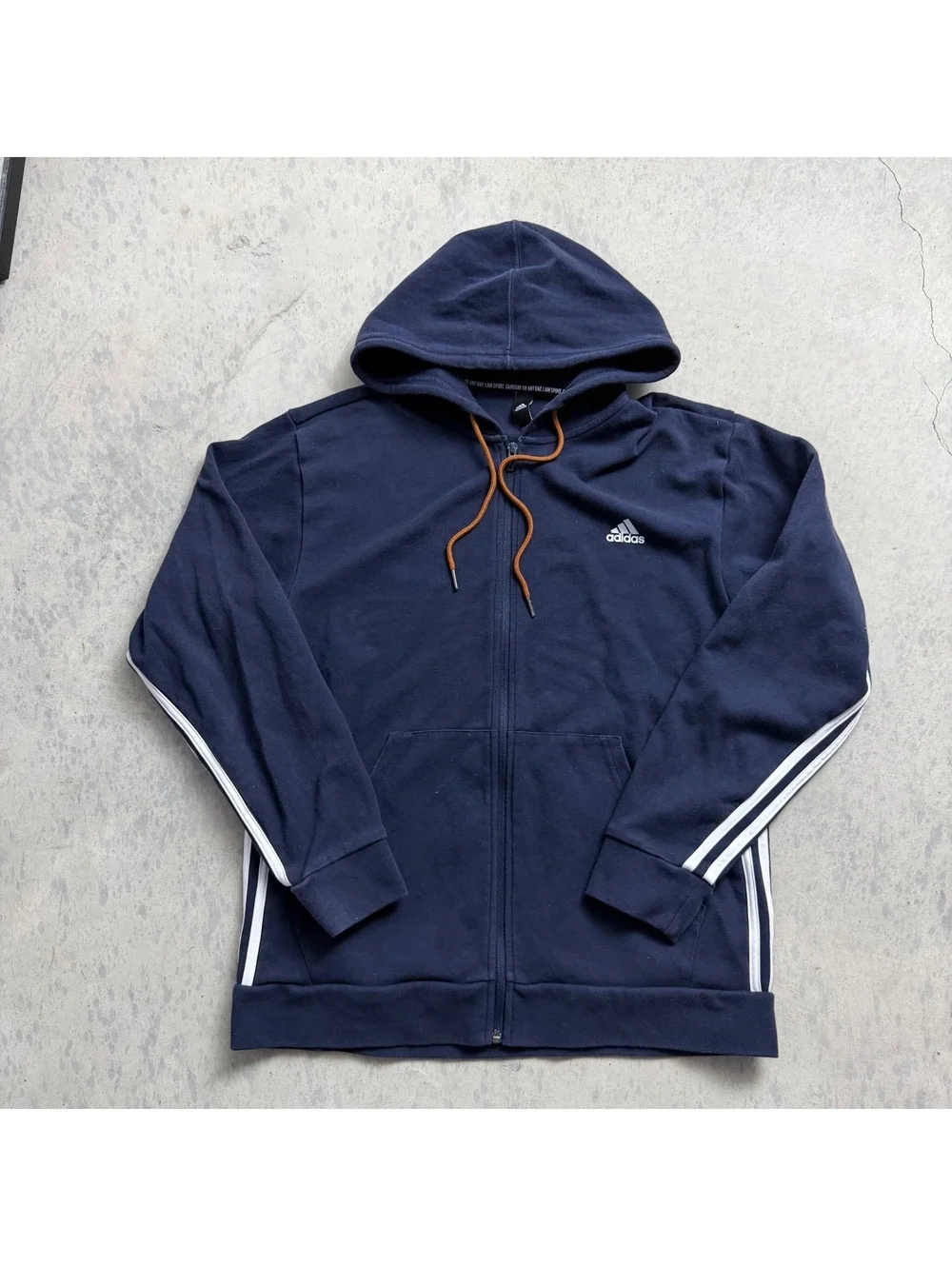 Adidas Navy White Striped Zip Hoodie Sz. L